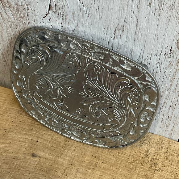 Blank Ribbon Belt Buckle Trophy Award Ornate Western Vintage To Engrave - Picture 2 of 7